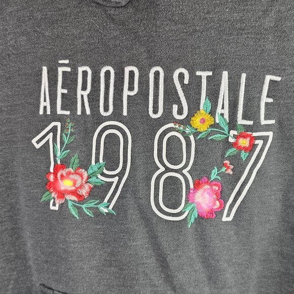 Y2K Style Hipster Aeropostale 1987 Floral Embroider Gray Hoodie Sweater Womens S - Picture 3 of 10